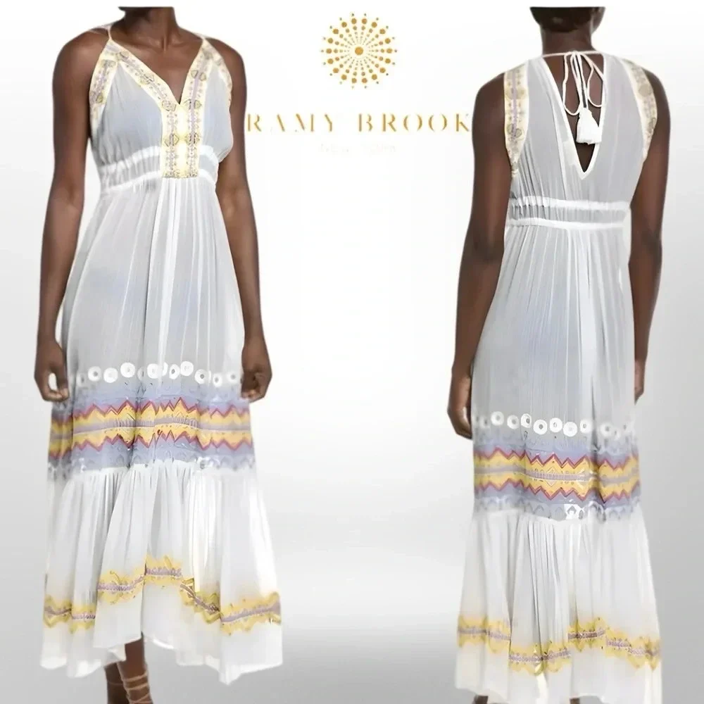 NEW Ramy Brook Sienna Embroidered Chiffon Swim Cover-Up Maxi Dress White XL $365 - Picture 16 of 16